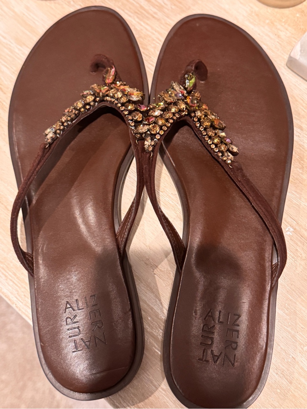 Naturalizer Brown Jeweled Thong Sandals